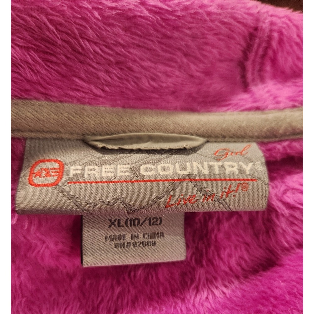 Free Country Girls XL 10/12 Pink High Pile Fleece Full Zip Hood Jacket Grey Yoke - Picture 5 of 6